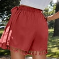 thumbnail image 6 of Ailaofu Womens Wrap Tassel Shorts High Waisted Tie Waist Solid Color Casual Shorts with Fringe Hem Flowy Lightweight Skort Style, 6 of 7
