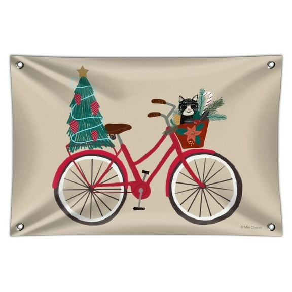 Christmas Bicycle Bike and Cat in Basket Home Business Office Sign