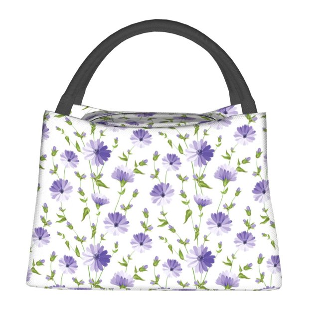 Easygdp Purple Chicory Bolsa de Almuerzo Insulada Reutilizable, Bolsa de Mano y Bandolera para Oficina, Trabajo, Viajes