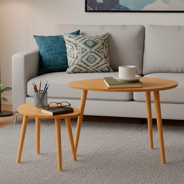 Set de 2 Mesas Minimalistas Ovaladas Mesa Auxiliar Lateral Mesita Moderna Minimalista para Sala De Estar Dormitorio Balcón Mesa de Centro Mesita De Noche Grande (café)