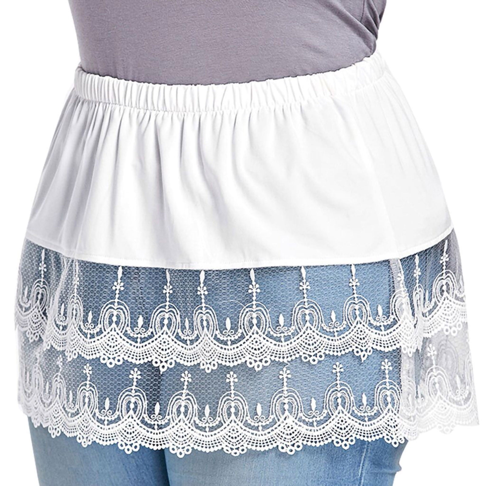 Syhood 2 Pcs Shirt Extender for Women Adjustable Layering Fake Top Lower Sweep Shirt Half Length Skirt