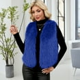 thumbnail image 5 of Stichou Faux Fur Vest Plush Warm Jacket Winter Shaggy Sleeveless Coat Fuzzy Fleece Outwear Open Front Vests Royal Blue 2XL, 5 of 5