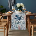 thumbnail image 2 of Coastal Octopus Table Runner - 72 Inch Long, Kitchen Dining Table Runner Dresser Scarves, Ocean Nautical Conch Coral Fish Shells Farmhouse Decor for Coffee Tables Wedding Party Banquet, 2 of 8