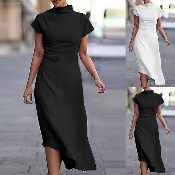 Antinious Ladies Summer Dress,Elegant Dresses for Women,Casual Dresses for Women Short Sleeve Solid Dresses,White,XL