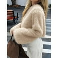 thumbnail image 4 of Women's Cropped Faux Fur Jacket Fashion Long Sleeve Casual Short Coat with Zipper Khaki XL, 4 of 9