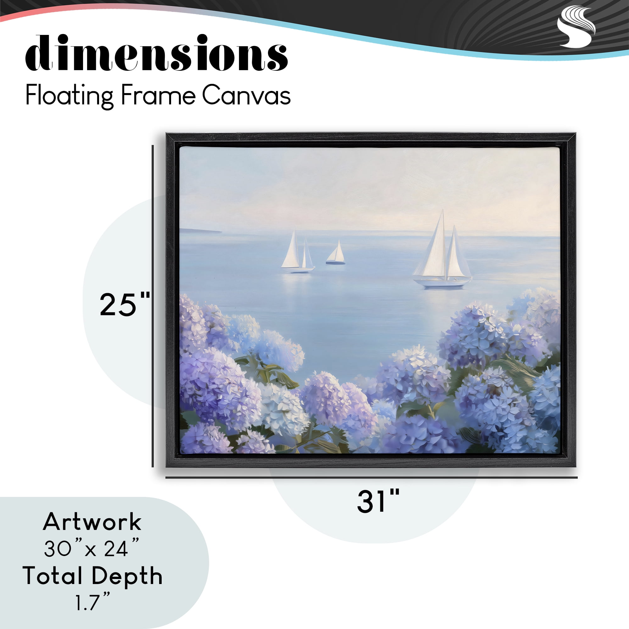 Stupell Industries Sailboats & Hydrangeas at Sea Black Framed Floater Canvas Wall Art, design by LSR Design Studio