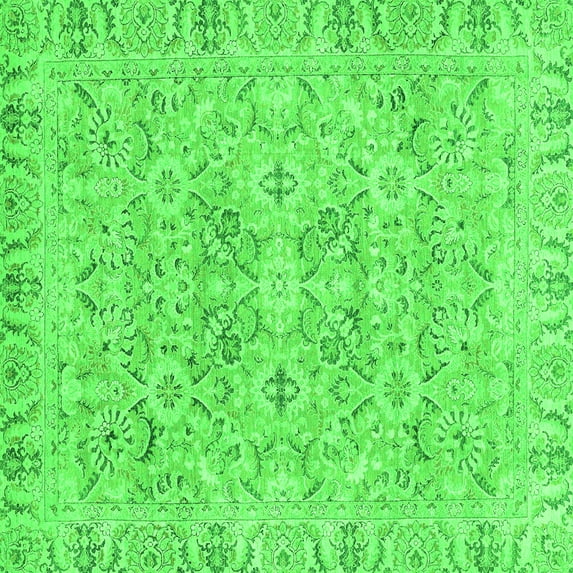 Ahgly Company Indoor Square Oriental Green Traditional Area Rugs, 7' Square