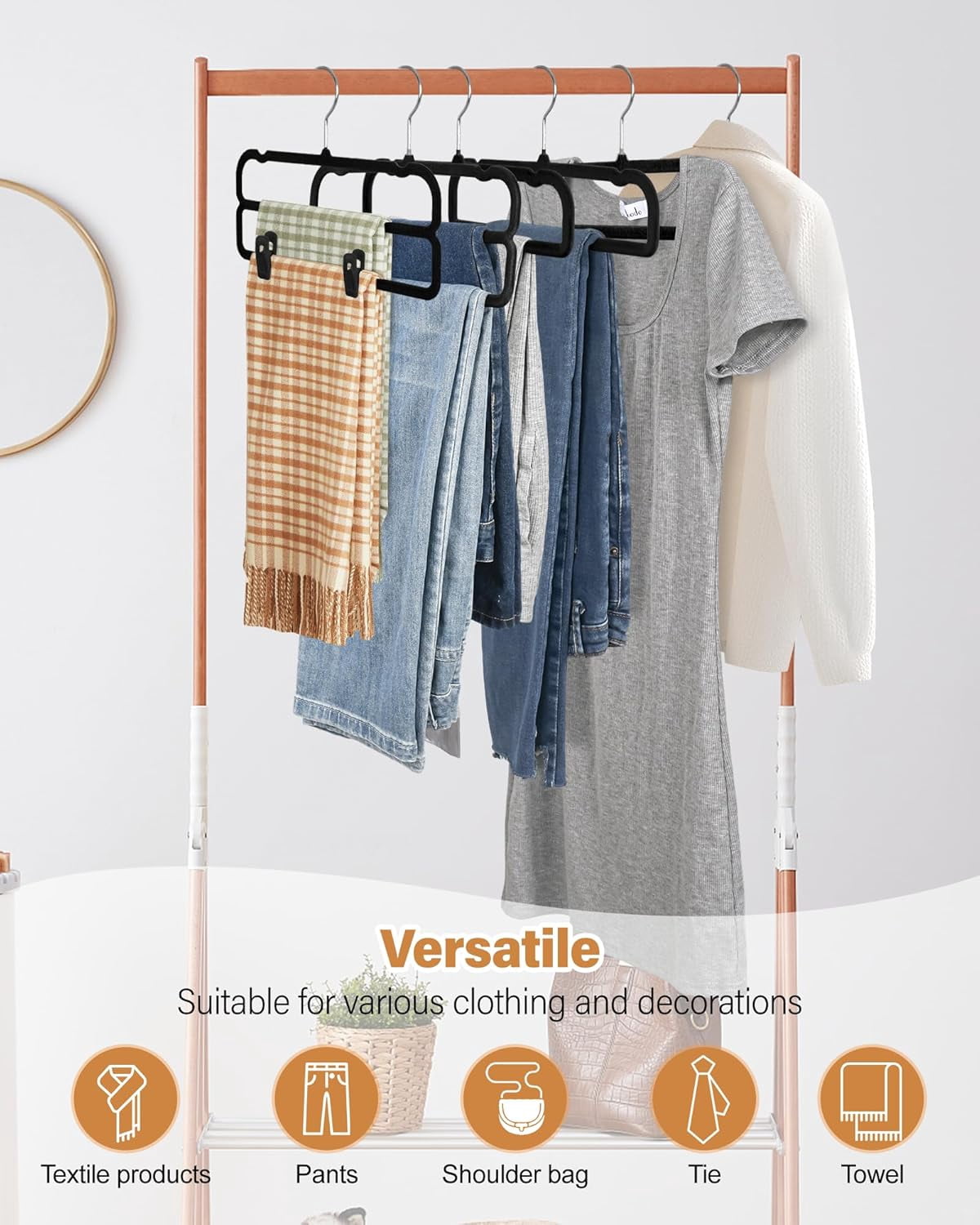Velvet Hangers Non Slip - 20 Pack Pants Hangers for Closet - Thin Space Saving Clothes Hanger - Strong, Durable, Jean Perchas with 360 Degree Rotatable Hook for Tank Top (Black Silver Hook)