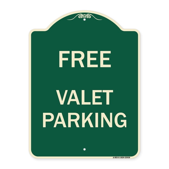SignMission Designer Series Sign - Free Valet Parking | Green & Tan 18" x 24" Heavy-Gauge Aluminum Architectural Sign | Protect Your Business & Municipality | Made in the USA