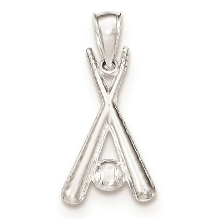 925 Sterling Silver Polished Bats and Baseball Flat-back Charm Pendant