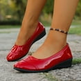 thumbnail image 3 of Ballet Flat Shoes for Women Shine Leather Round Toe Slip on Low Wedge Heel Business Work Dress Shoes Casual Walking Shoes Red Size 6, 3 of 7
