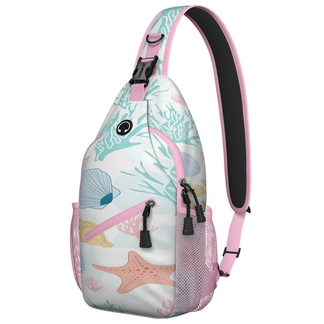 Seashell and Sailing Themed Lightweight Sling Backpack Multipurpose Crossbody Bag with Layered Storage Durable and Stylish for Travel Hiking and Daily Use