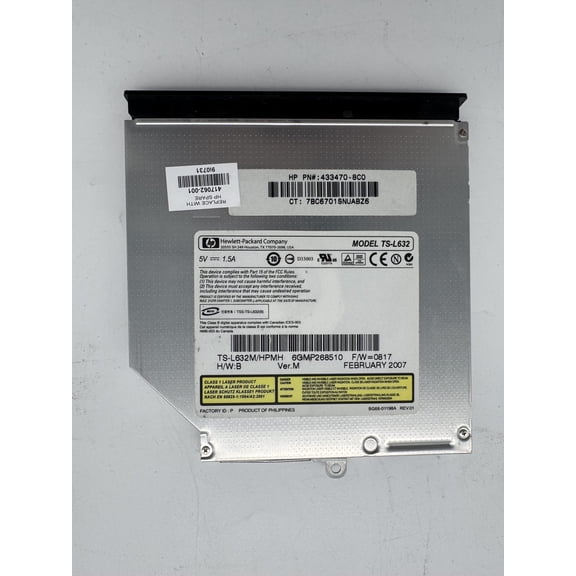 Laptop dvdrw drive ts-l632, 433470-8c0, 417062-001, ver.m feb 2007