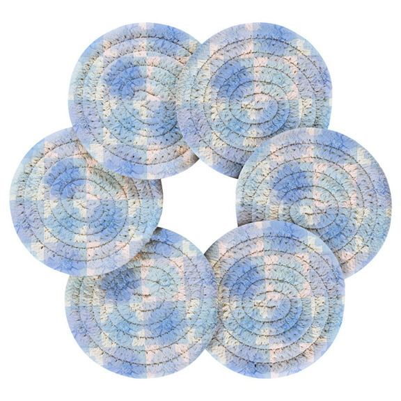 Round Placemats Set of 6 Heat Resistant Washable Kitchen Table Decorations 15.4in Cute Blue Gingham Flowers