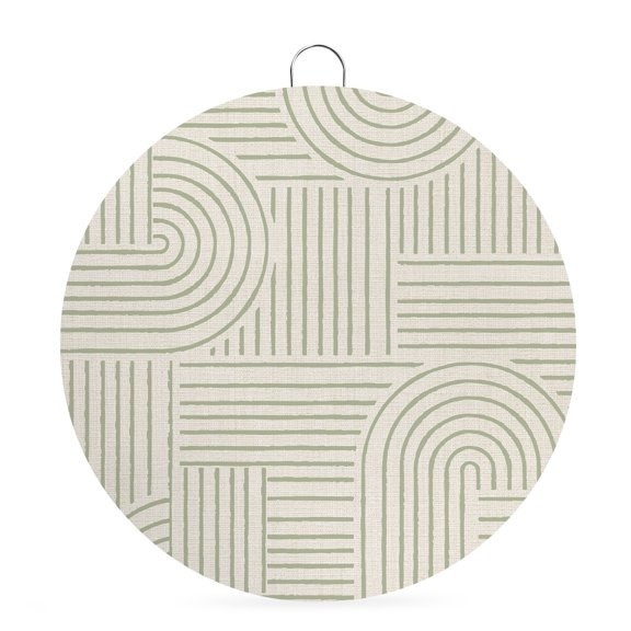 Welcome Sign for Front Door, Sage Green Boho Round Metal Wall Art Wreaths, Abstract Geometric Curves Lines Modern Outdoor Indoor Wall Hanging Sign for Porch Decor Housewarming Gifts 5.9 Inch