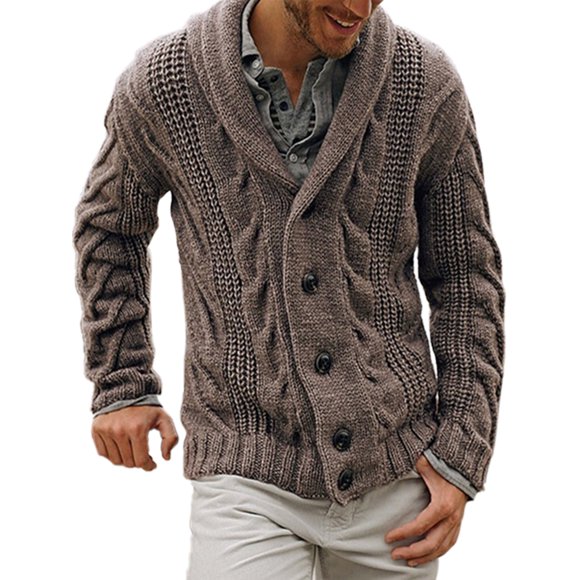 CVLIFE Manteau pour Homme Col Châle Vêtement d'Extérieur Cardigan à Manches Longues Chandail Côtelé Veste à Col en V Ouvert Brun TG