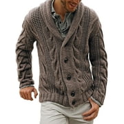 Paille Men Cable Knit Cardigan Shawl Neck Casual Loose Long Sleeve Single Breasted Sweater Coat for Winter