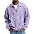 thumbnail image 4 of Mens Quarter Zip Sweater Long Sleeve Cable Knit Neck Polo Soft Casual Pullover Sweaters Light Purple XXL, 4 of 4