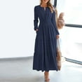 thumbnail image 4 of Busydd Women Dresses Solid Color Long Sleeve Wedding Guest Dresses for Women Casual V Neck Tunic Fall Dress Fashion Pleated Tiered Midi Dresses for Women 2XL, 4 of 9