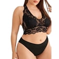 thumbnail image 5 of Keeccty Women Plus Size Strap Solid Halter Elastic Lace Bra Sexy Lingerie Set, 5 of 6