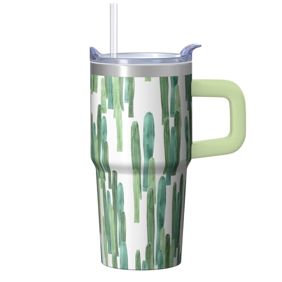 20oz Travel Tumbler with Handle, Leak Proof Sliding Lid, Insulated Metal Cup Adorned with Gorgeous Plant Designs