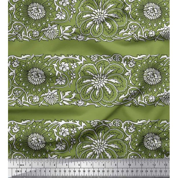 Soimoi Poly Georgette Fabric Leaves & Floral Block Print Fabric by The Yard 42 Inch Wide