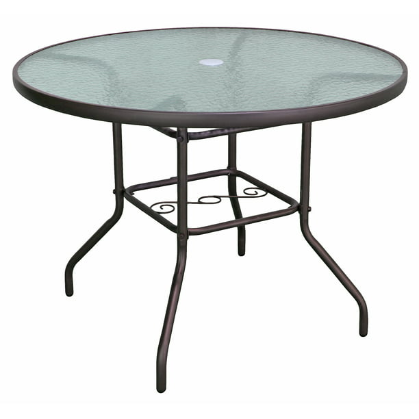 Rio Brands Sienna Metal Round Patio Glass Top Table Brown 40 Inch Com - Coleman Glass Patio Table