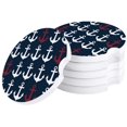 thumbnail image 1 of RYLABLUE Nautical Theme Anchor Pattern Dark Blue Set of 2 Car Coaster for Drinks, Absorbent Ceramic Stone Coasters Cup Mat with Cork Base for Home Kitchen Room Coffee Table Bar Decor, 1 of 5