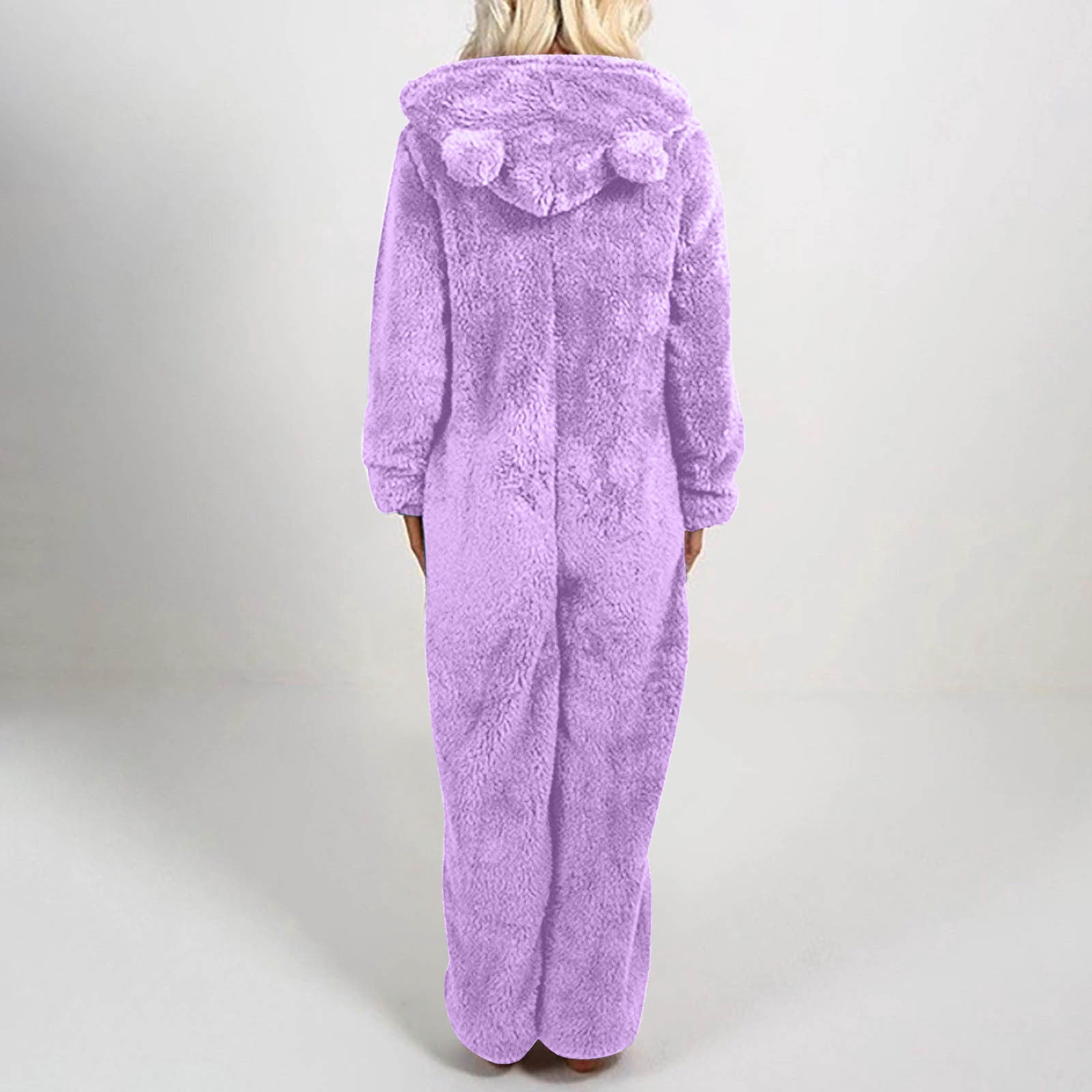 Feancey Womens Fleece One Piece Pajamas Winter Warm Hooded Romper Sleepwear Zip Up Cute Plush One Piece Pjs Comfy Thermal Jumpsuit Loungewear Purple L
