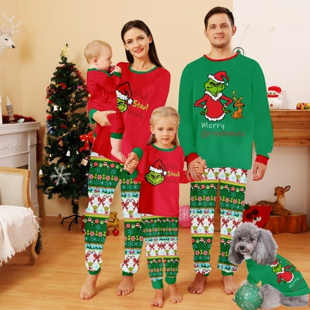 

Holiday Family Matching Christmas Pajamas Sleepwear Set Christmas Buffalo Plaid Stripe Printed Sizes for Adult-Kids-Baby-Pet 2-Piece Top and Pants Bodysuits Clothes Pajamas Set