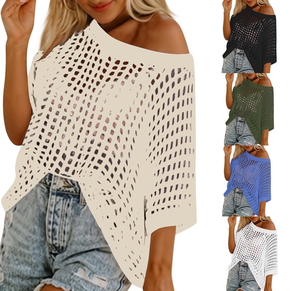 Off The Shoulder Crochet Tops Women Casual Beach Coverup