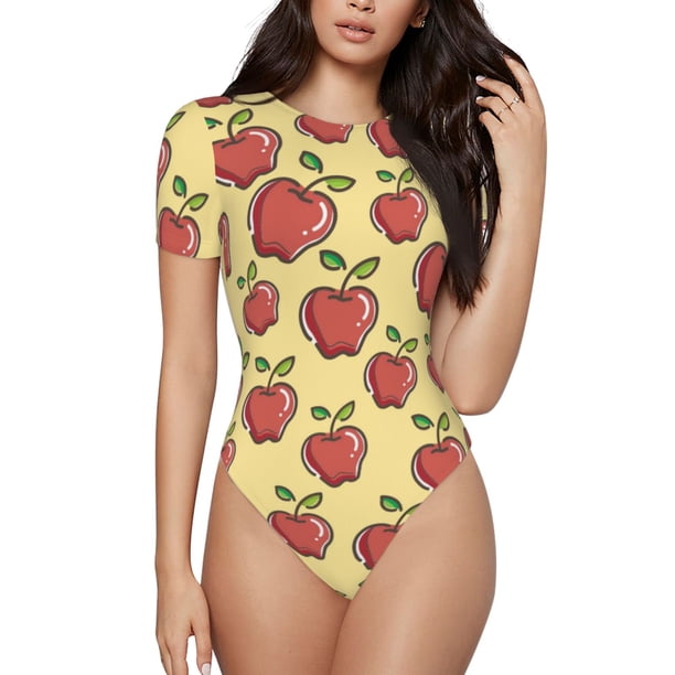 Balery Apple Body de cuello redondo de manga corta para mujer Tops de manga corta Tops básicos-Large