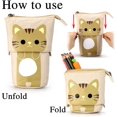 thumbnail image 3 of Estuche para lápices con base ajustable - Estuche para lápices de lona con lindo gato de dibujos animados para bolsa de almacenamiento de papelería Café + Amarillo JFHHH pequeña, 3 of 5
