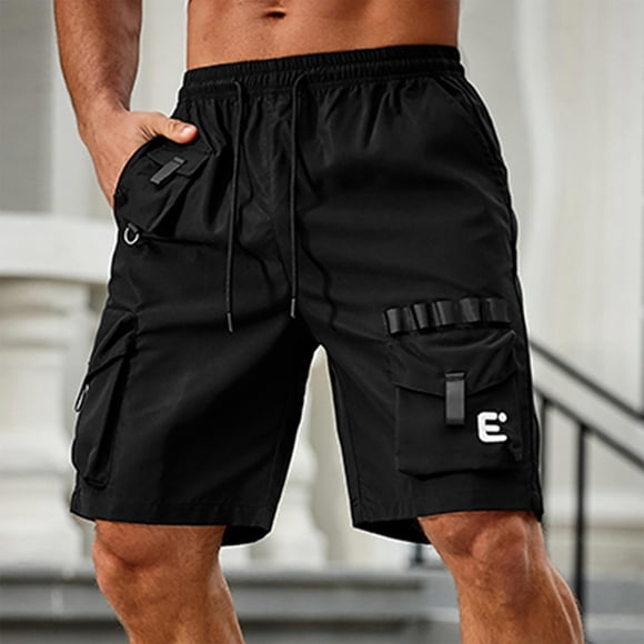 Styesk Mens Shorts Men's Solid Color Sports Fitness Training Shorts Pockets Cargo Cropped Pants