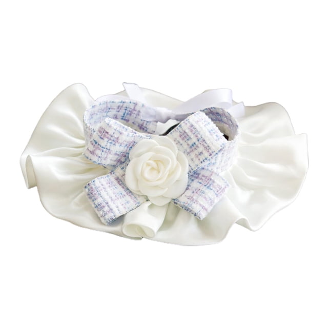 CSChome Pet Collar Saliva Towel Exquisite Three-Dimensional Flowers Ruffled Edge Dog Bowknot Neck Scarf Photoshoot