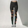 thumbnail image 2 of Bibifish Women's Graphic Yoga Pants Glitter Star & Butterfly Print Elastic Waist Yoga Pants Lightweight Tummy Control Walking Running Leggings, 2 of 5