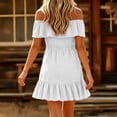 thumbnail image 4 of Ahabrexf Off Shoulder Summer Dresses for Women, Ruffle Border Linen Look Solid Color Mini Sundress, Casual Flowy Short Dress for Beach Vacation Daily Wear, 4 of 7