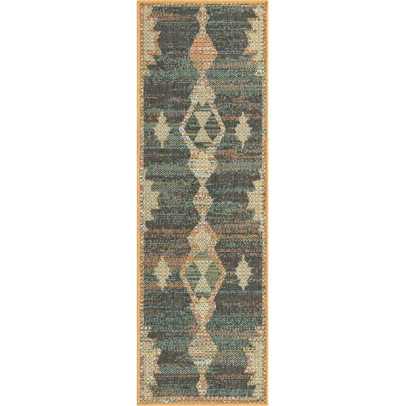 Rugs.com Baja Outdoor Collection Rug – 6 Ft Runner Multi Medium Rug Perfect For Hallways, Entryways