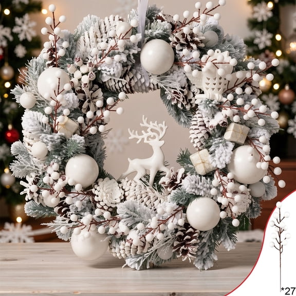 Beautynvta 27 Pcs Christmas White Berry Stems, Artificial Picks and Sprays, Christmas Tree Filler Branches fer Wreath Garland Decorations Home Decor, 8.66"