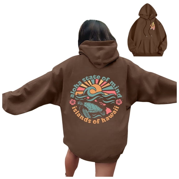 Shirts for Women Dressy Casual Work Fall Comfy Hooded Long Sleeve Batwing One Shoulder Hoody Floral Leisure Cotton Hoodies Sweatshirts(Brown,S)