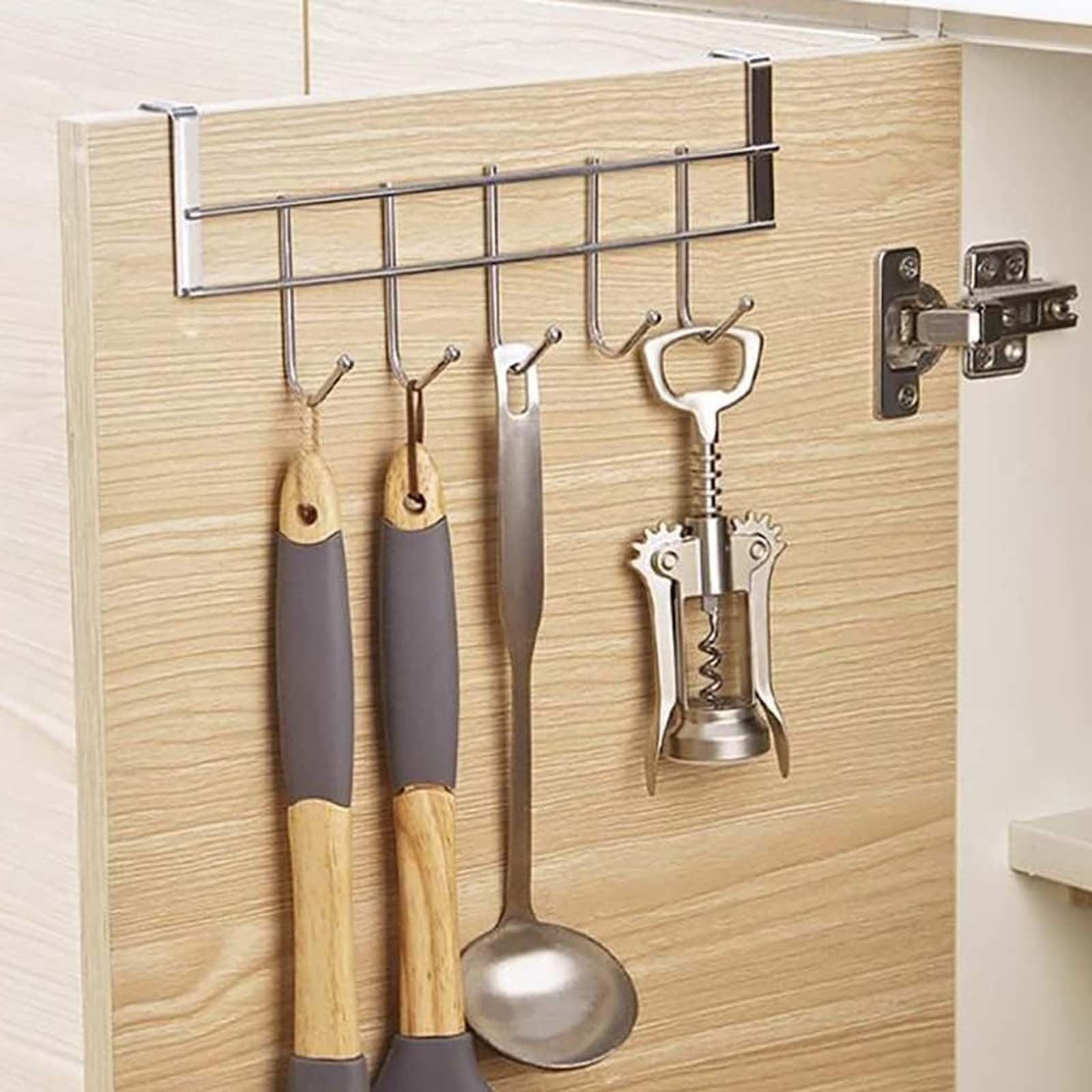 Over The Door Hooks, Over The Door Hanger, Heavy Duty Stainless Steel Over The Door Towel Rack Hooks for Hanging Clothes, Garment, Coat, Hats, Bag, Robe - 1Pc, Durable 5 Hooks(Silver1,9.7x2.1x3.5")