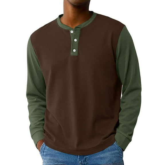 Hearthz Men's Henley T-Shirt Long Sleeve Fall 3-Button Color Block Mens Shirts Summer O Neck Sports Baseball Jerseys T Shirts