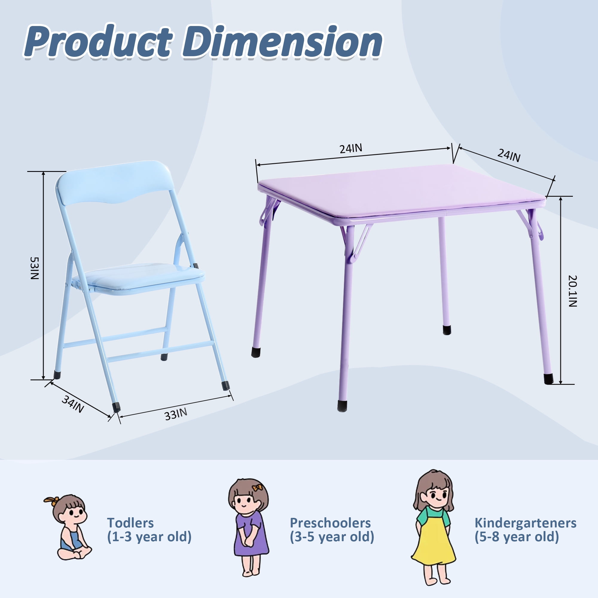 Homy Casa Kids Game Card Table and Chair Set, 3-Piece Toddler Furniture for Playroom & Preschool