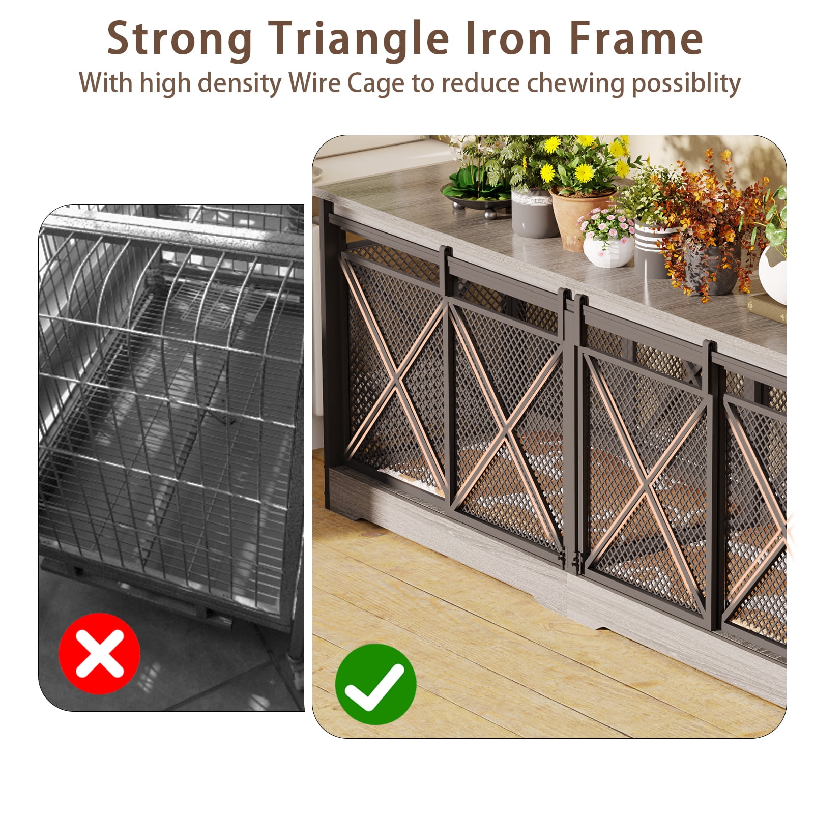 78 inch Double Dog Crate Furniture for 2 Dogs Lager Dog Wooden Crate Kennel table with Removable Divider Indoor Dog House for Small Medium Large Extra Large Size Grey