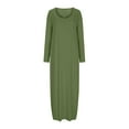 thumbnail image 4 of Plus Size Long Dresses for Fall Fashion Women's Casual Solid Color Dress Sexy Round Neck Long Sleeved Dress Green L, 4 of 6