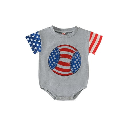 

luethbiezx Independence Day Baby Boys Jumpsuit Casual Summer Letter/ Baseball Print Short Sleeve Romper for Newborn Infant