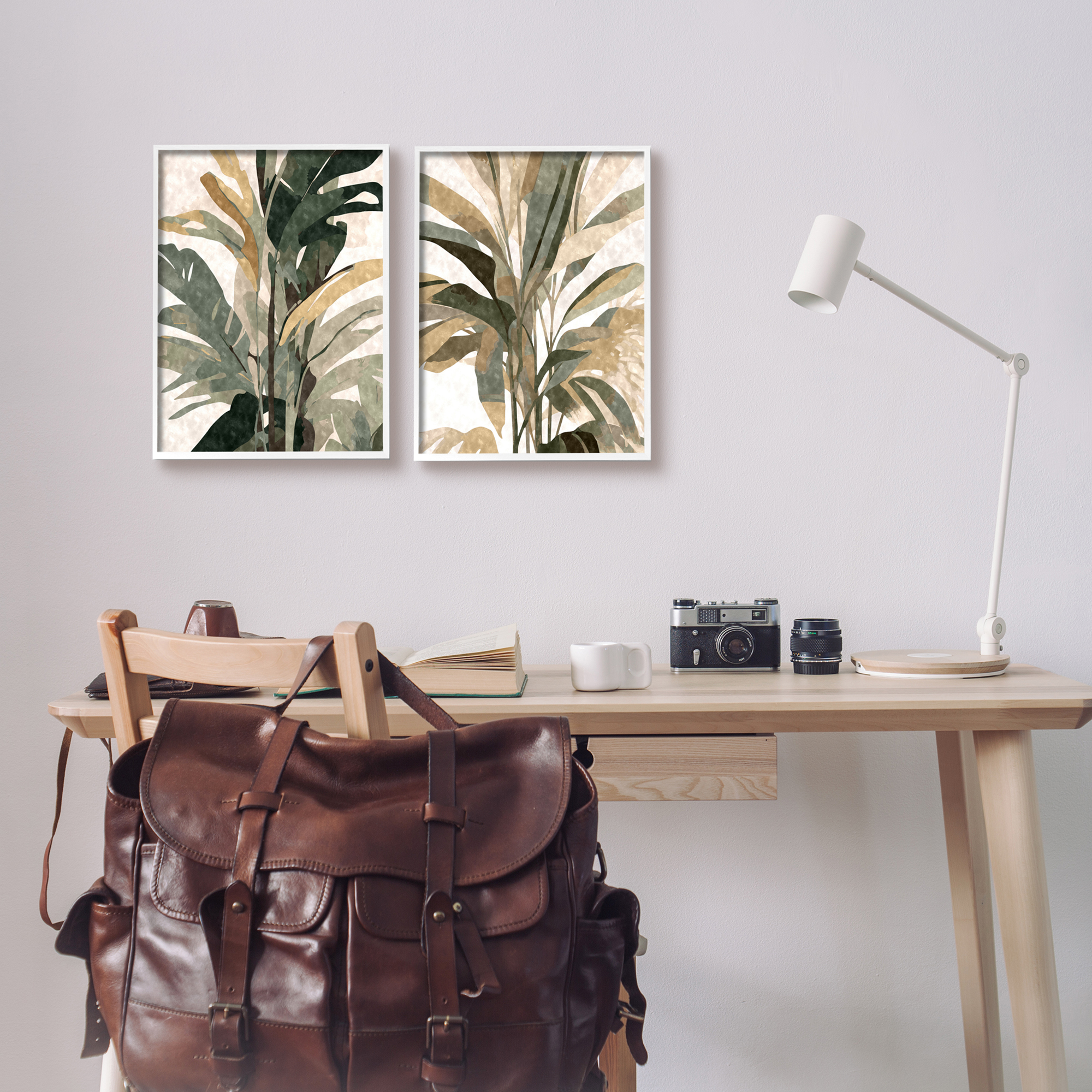 Stupell Industries Modern Palm Leaves Botanical & Floral Painting White Framed Art Print Wall Art, 11 x 14