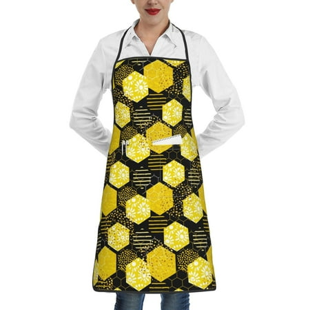 

Rocae Geometric Pattern with Bee for Kitchen Aprons for Women Adjustable Cooking Kitchen Chef Apron for Men with Pockets