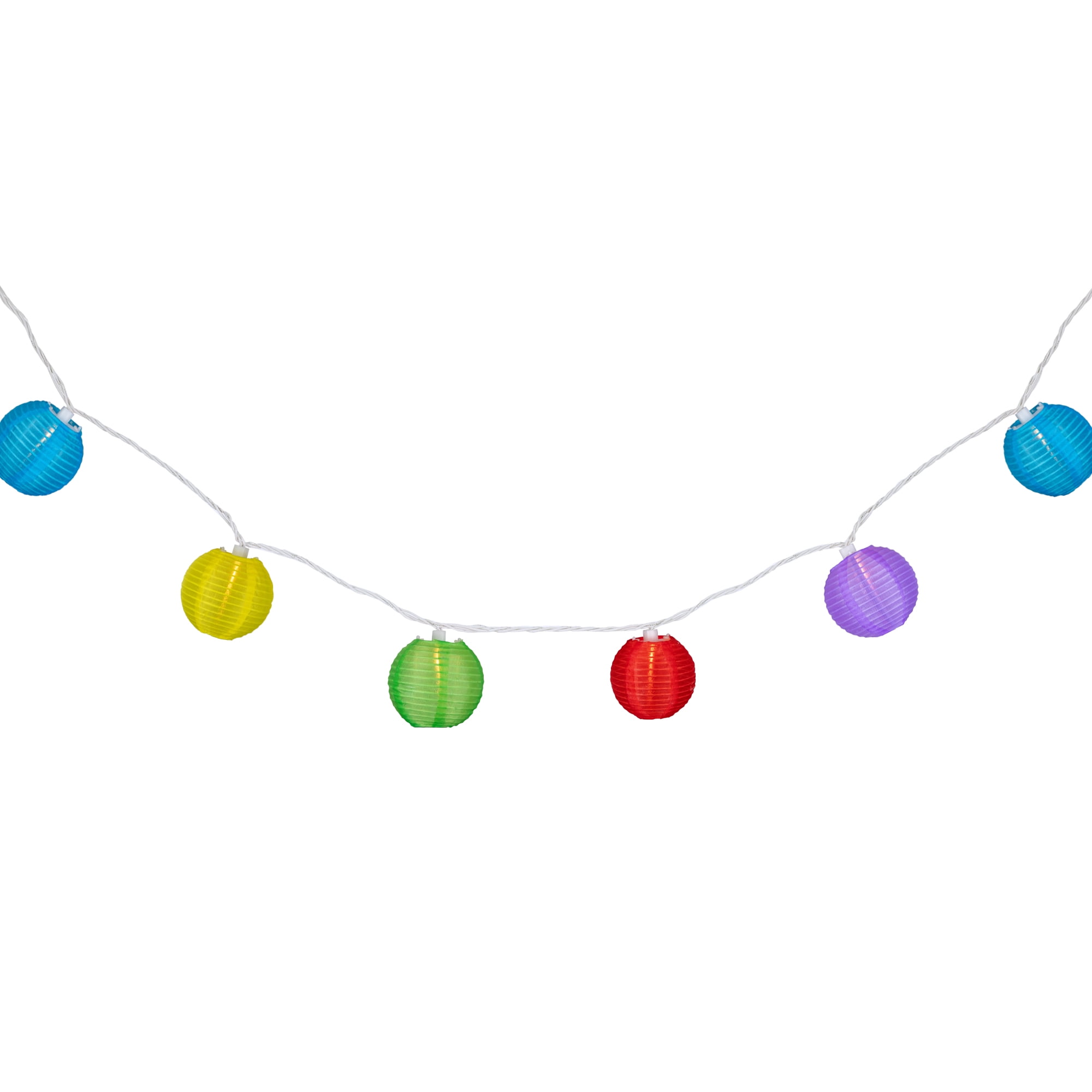 Set of 10 Multi-Color Chinese Lantern Garden and Patio Lights -White Wire