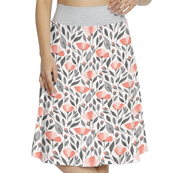 Women's Floral Flower Bouquets Girly Motif A-line Printed Skirt Casual Wear, XL, Coral Grey and White, by Ambesonne
